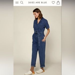 Skies are blue dark blue denim jumpsuit